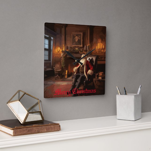 Reloj Cuadrado El acogedor rincón de Santa (Oficina)