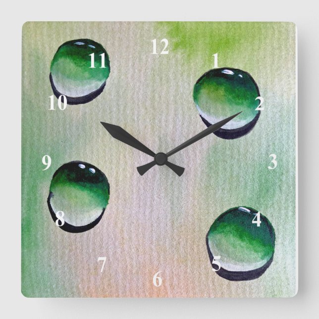 Reloj Cuadrado El agua verde cae sobre el arte (Anverso)