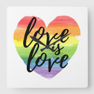 Reloj Cuadrado El amor es amor  Corazón color arcoiris
