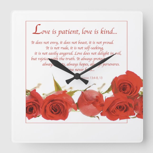 Reloj Cuadrado El amor es Rosa Roja Paciente (Anverso)