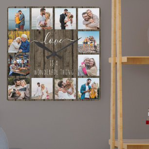 Reloj Cuadrado El amor es una cita maravillosa 12 Foto Madera