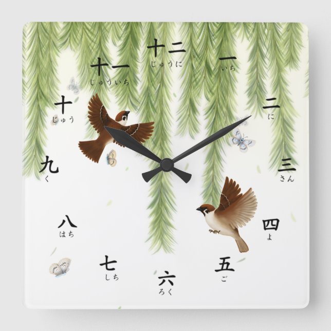 Reloj Cuadrado El árbol esparce números kanji con la plaza Hiraga (Anverso)