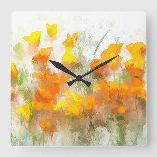 Reloj Cuadrado El arte impresionista de la amapola de California