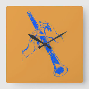 Reloj Cuadrado El azul anaranjado del vintage da el Clarinet