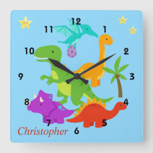 Reloj Cuadrado El azul colorido de los dinosaurios
