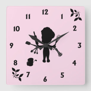 Reloj Cuadrado El Baker Gira Sus Utensilios / Herramientas Rosa