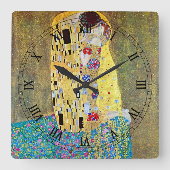 Reloj Cuadrado El beso (original Der Kuss) de Gustav Klimt (Anverso)