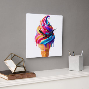 Reloj Cuadrado El clásico cono de helado vibrante de SlipperyJoe 