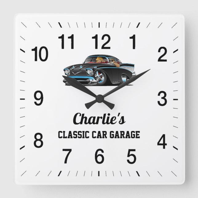 Reloj Cuadrado El clásico garaje de coches de Charlie (Anverso)