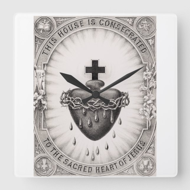 Reloj Cuadrado El Corazón más sagrado de Jesucristo (Anverso)