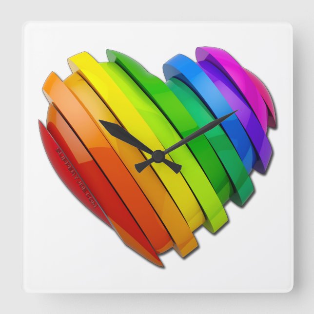 Reloj Cuadrado El corazón tridimensional escultural de SlipperyJo (Anverso)