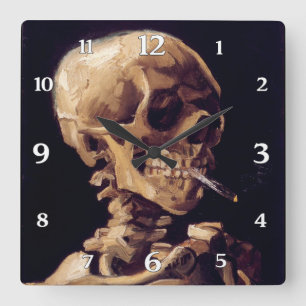 Reloj Cuadrado El cráneo Vincent Van Gogh con cigarrillo en llama