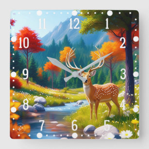 Reloj Cuadrado El Deer Dorado en el bosque 987679