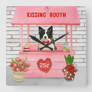 Reloj Cuadrado El día de San Valentín de Perro Collie Fronterizo