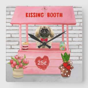 Reloj Cuadrado el día de San Valentín de perros pekingese besando