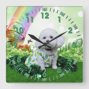 Reloj Cuadrado El día de St Patrick - Bichon Frise - Mia
