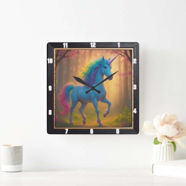 Reloj Cuadrado El encanto del arcoiris con unicornio (Hogar)