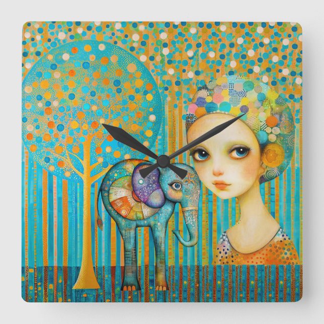 Reloj Cuadrado El encanto del elefante (Anverso)