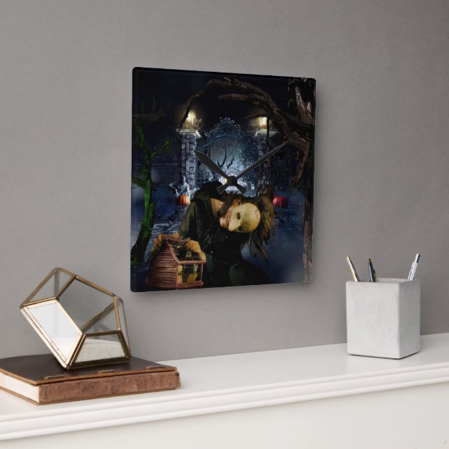 Reloj Cuadrado El espeluznante bosque de Halloween de SlipperyJoe (Oficina)