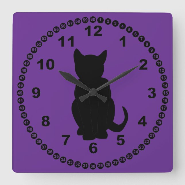 Reloj Cuadrado El familiar gato negro de la bruja de la silueta (Anverso)