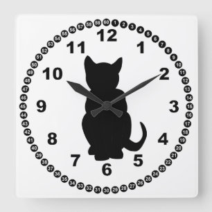 Reloj Cuadrado El familiar gato negro de la bruja de la silueta