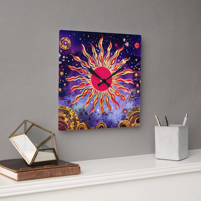 Reloj Cuadrado "El fuego bailarín del Cosmos" El Sol (Oficina)