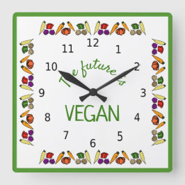 Reloj Cuadrado El futuro es VEGAN - las verduras - con números