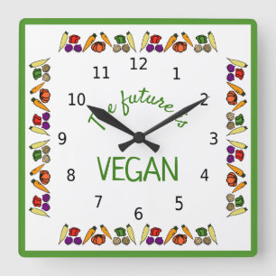 Reloj Cuadrado El futuro es VEGAN - las verduras - con números