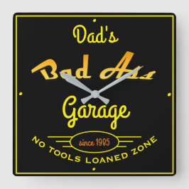 Reloj Cuadrado El garaje de papá negro y amarillo malo un garaje