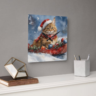 Reloj Cuadrado El gato de Maine Coon en la manga deja que nieve N