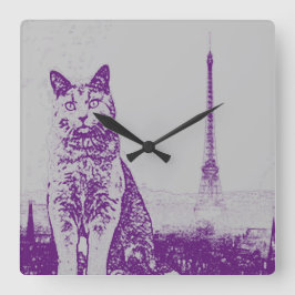 Reloj Cuadrado El gato de París Chartreux