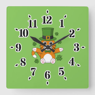 Reloj Cuadrado El gato del día de San Patricio con el Personaliza