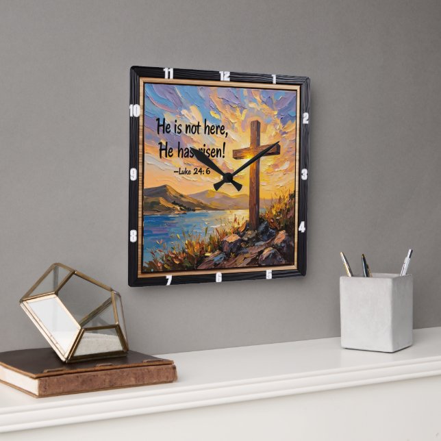 Reloj Cuadrado Él ha resucitado: Amanecer de Pascua (Oficina)
