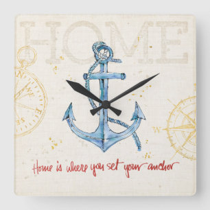 Reloj Cuadrado El hogar es adonde usted fija su ancla