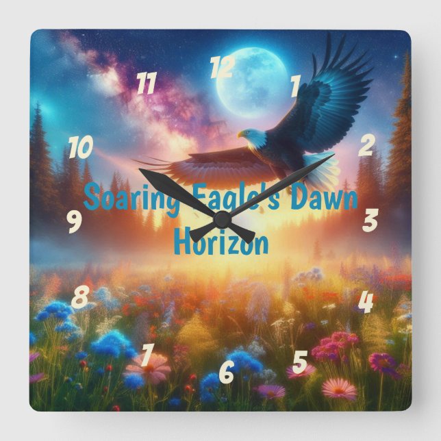 Reloj Cuadrado El horizonte del alba del águila se eleva (Anverso)