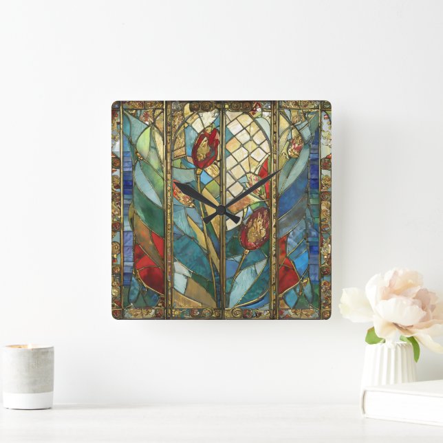 Reloj Cuadrado El Jefe Rojo de Vidrio Manchado atiende al amanece (Hogar)