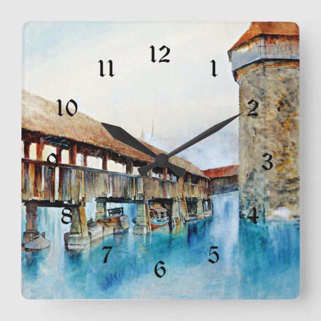 Reloj Cuadrado El Kapellbrucke, la pintura artística fina, (Anverso)