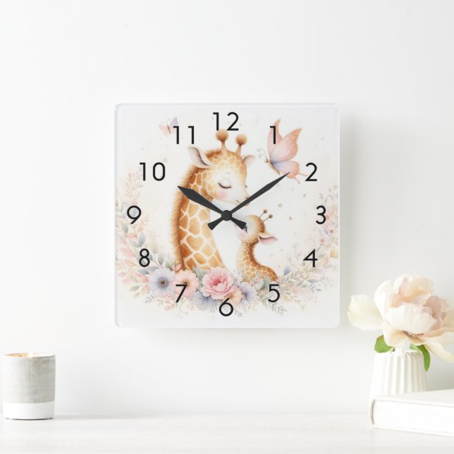 Reloj Cuadrado El libro de cuentos Woodland Babies Giraffe and Ba (Hogar)