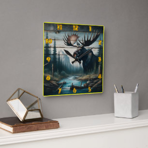 Reloj Cuadrado El majestuoso alce del bosque sereno