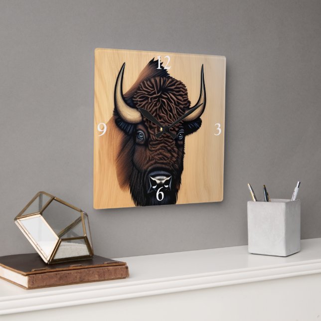 Reloj Cuadrado El Majestuoso Bison - Un Símbolo De Poder Y Libert (Oficina)