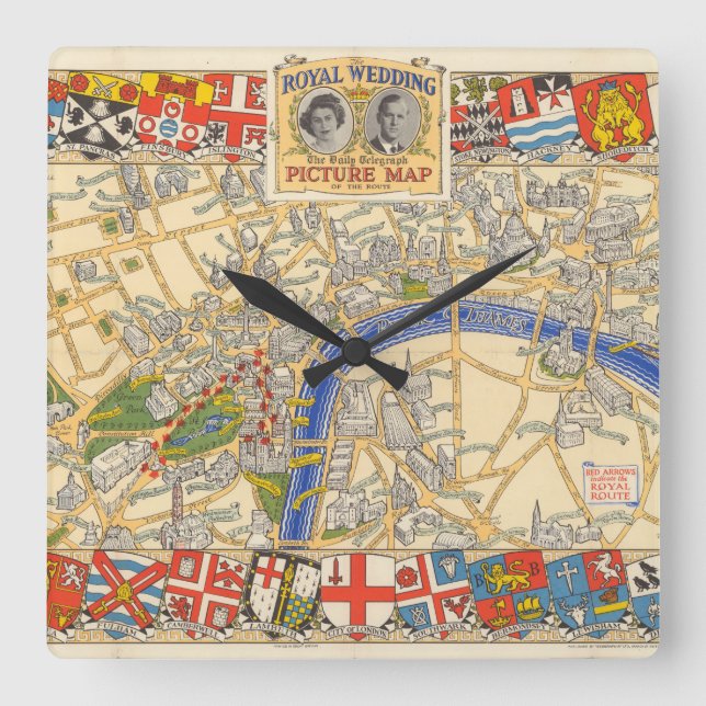 Reloj Cuadrado El mapa de Daily Telegraph de la ruta real de la (Anverso)