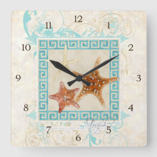 Reloj Cuadrado El mar de las estrellas de mar descasca la playa