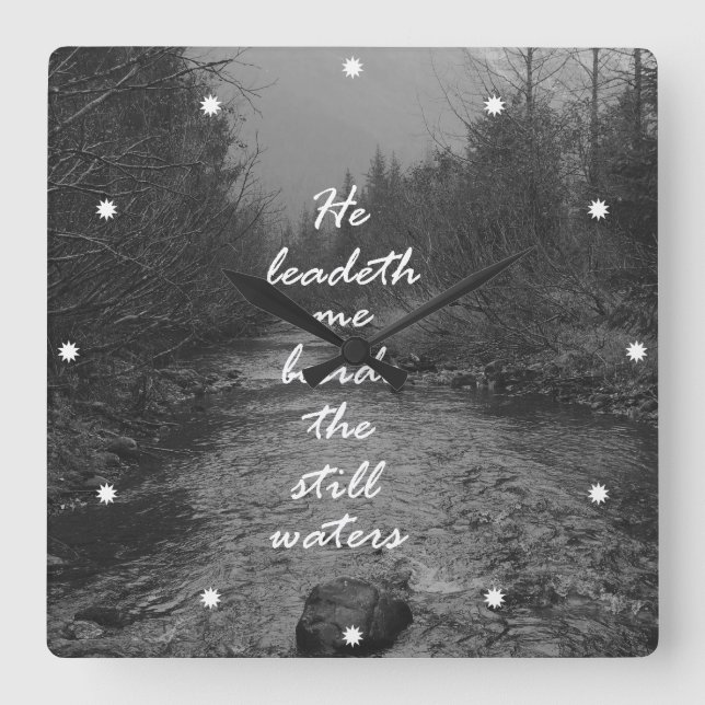 Reloj Cuadrado Él me lleva al lado del verso inmóvil de la biblia (Anverso)