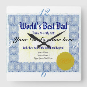 Reloj Cuadrado El mejor certificado de papá del mundo