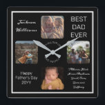 Reloj Cuadrado El mejor papá del día de los padres en la tercera<br><div class="desc">Muéstrale a papá que lo atesora por el Día del Padre con esta foto de tres diseños en blanco y negro con el nombre de tu papá, el texto "Mejor Papá Nunca", y espacio para un mensaje único debajo con las firmas tipeadas en el texto del guión y la ocasión...</div>