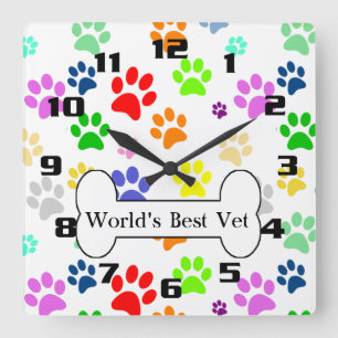 Reloj Cuadrado el mejor veterinario del mundo Colorful Pet Paws