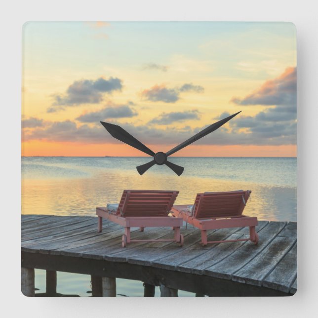 Reloj Cuadrado El muelle domina el océano, Belice (Anverso)