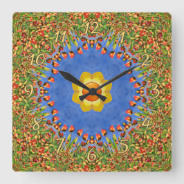 Reloj Cuadrado El Naranja de la cosecha del Sol Kaleidoscopio Azu