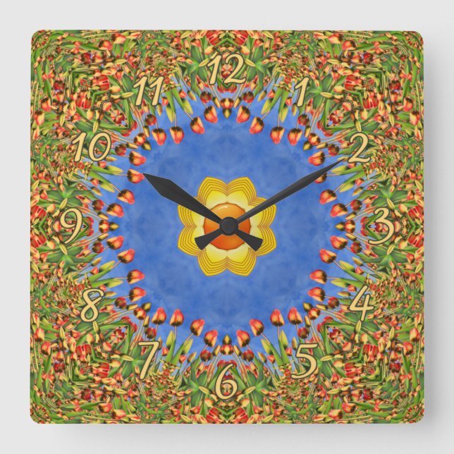 Reloj Cuadrado El Naranja de la cosecha del Sol Kaleidoscopio Azu (Anverso)