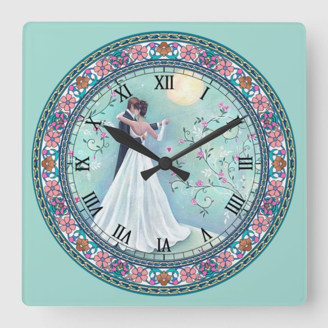 Reloj Cuadrado El número romano del baile Boda (Anverso)